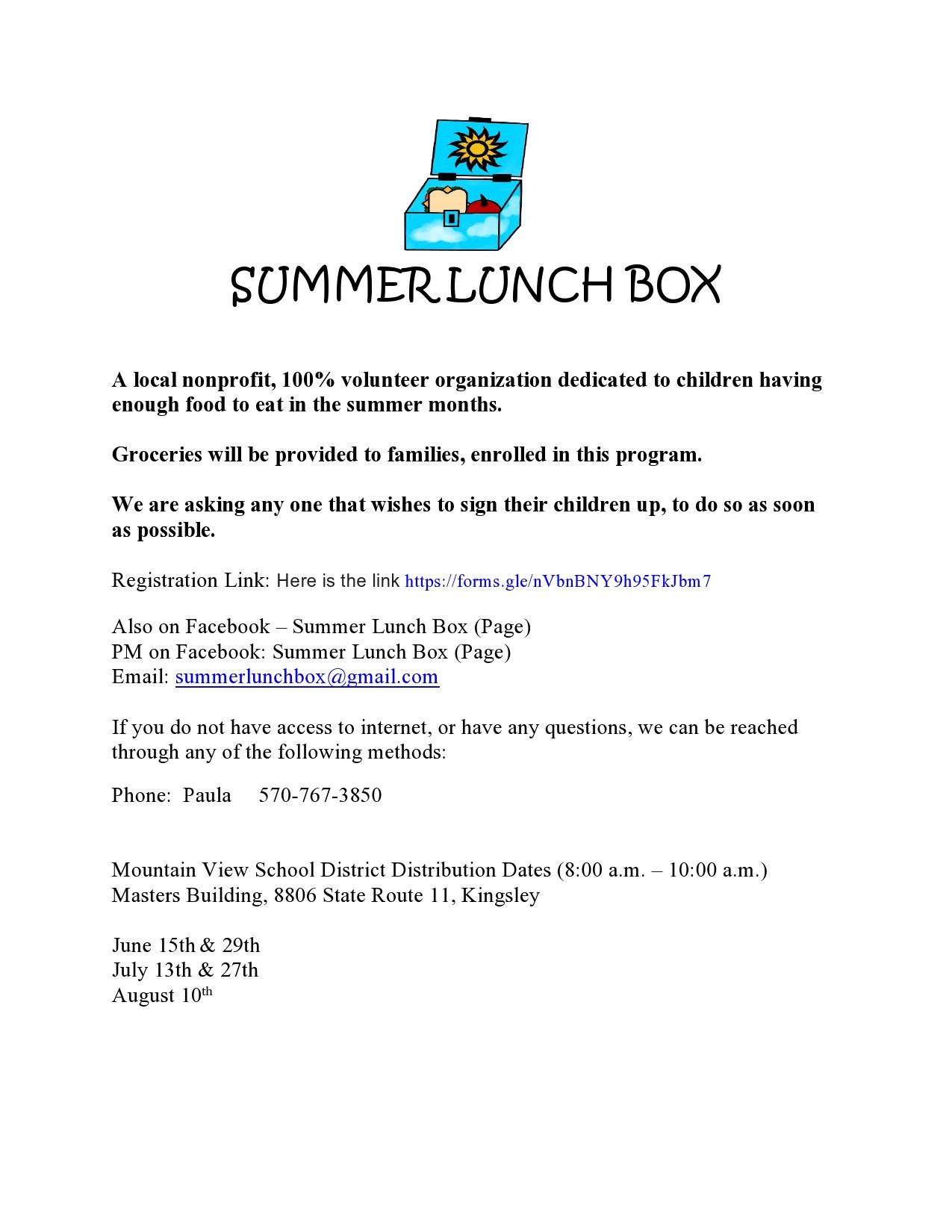  Summer Lunch Box Program